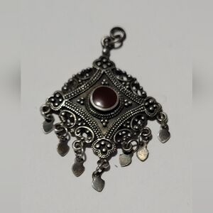 Elegant 925 Silver and Brown Stone Pendant 1"